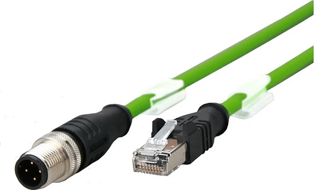 Kabllo rrjeti METZ CONNECT 142M4D15020, Cat5, 2m, RJ45 në M12, e zezë/jeshile