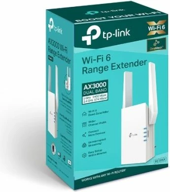 Zgjerues Wi‑Fi TP-LINK RE705X AX3000 Wi‑Fi 6 dual-band, 1x Gigabit Ethernet, EasyMesh, 2 antena, i bardhë