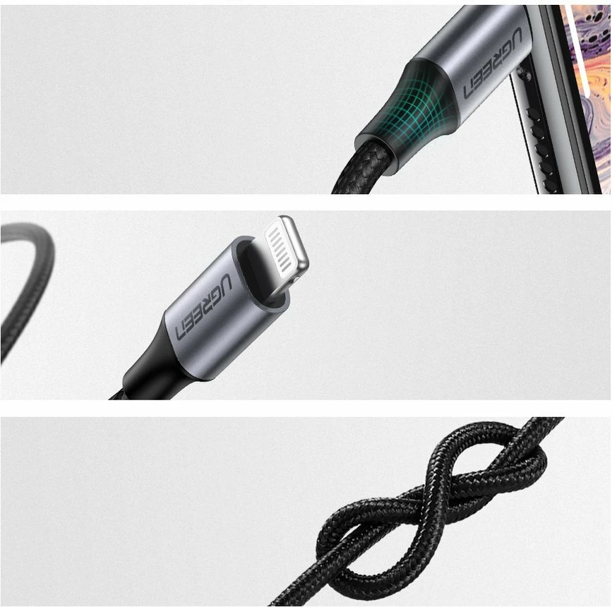 Kabllo audio AUX Ugreen 70509, Lightning në 3.5 mm, 1 m, Gri