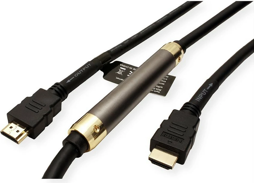Kabllo HDMI ROLINE High Speed me Ethernet, 25 m, me repeater, e zezë