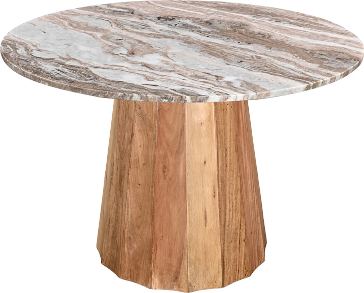 Tavolinë e rrumbullakët, dru akacie natyrale, sipërfaqe mermeri, D150x76cm