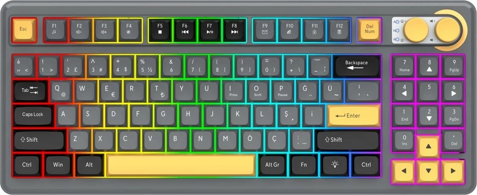 Tastierë gaming Rampage CYCLONE KNOB RGB 90%, 90 tasta, USB-C, e zezë