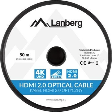 Kabllo optike HDMI Lanberg CA-HDMI-20FB-0500-BK, 50m v2.0 4K AOC, e zezë