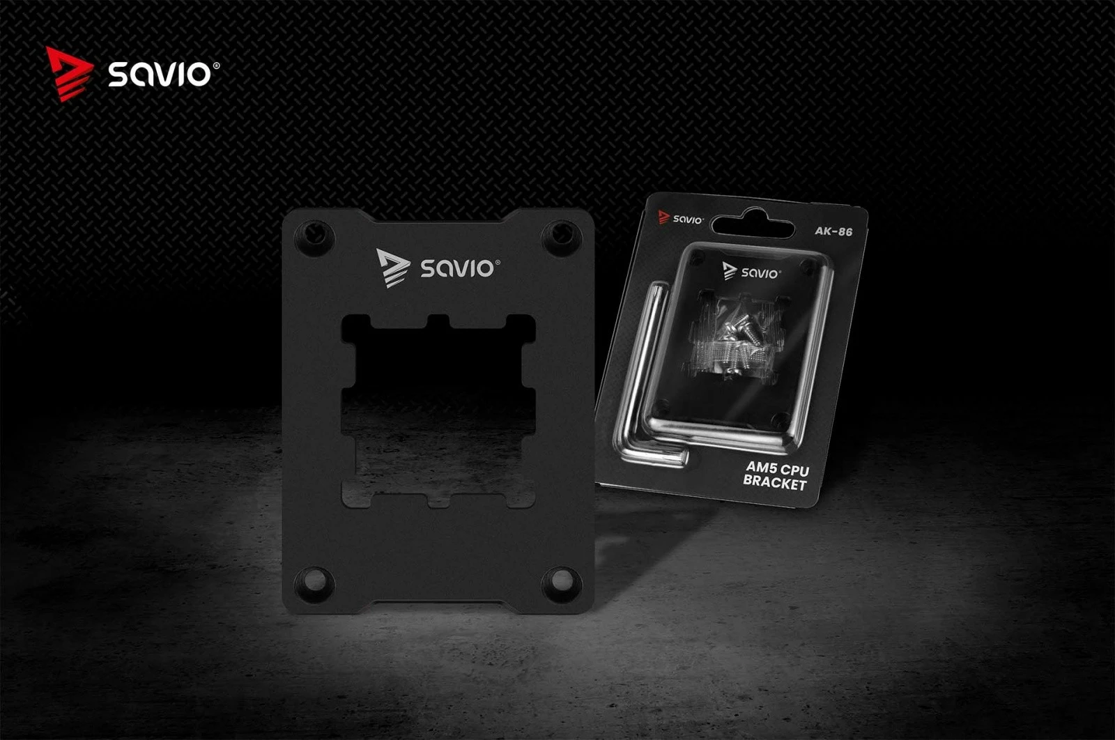 Kornizë montimi procesori AM5, Savio, AK-86 SAVGAK-86, aliazh alumini, 70×54×6 mm, peshë 48 g, set me çelës imbus + 4 vida, e zezë