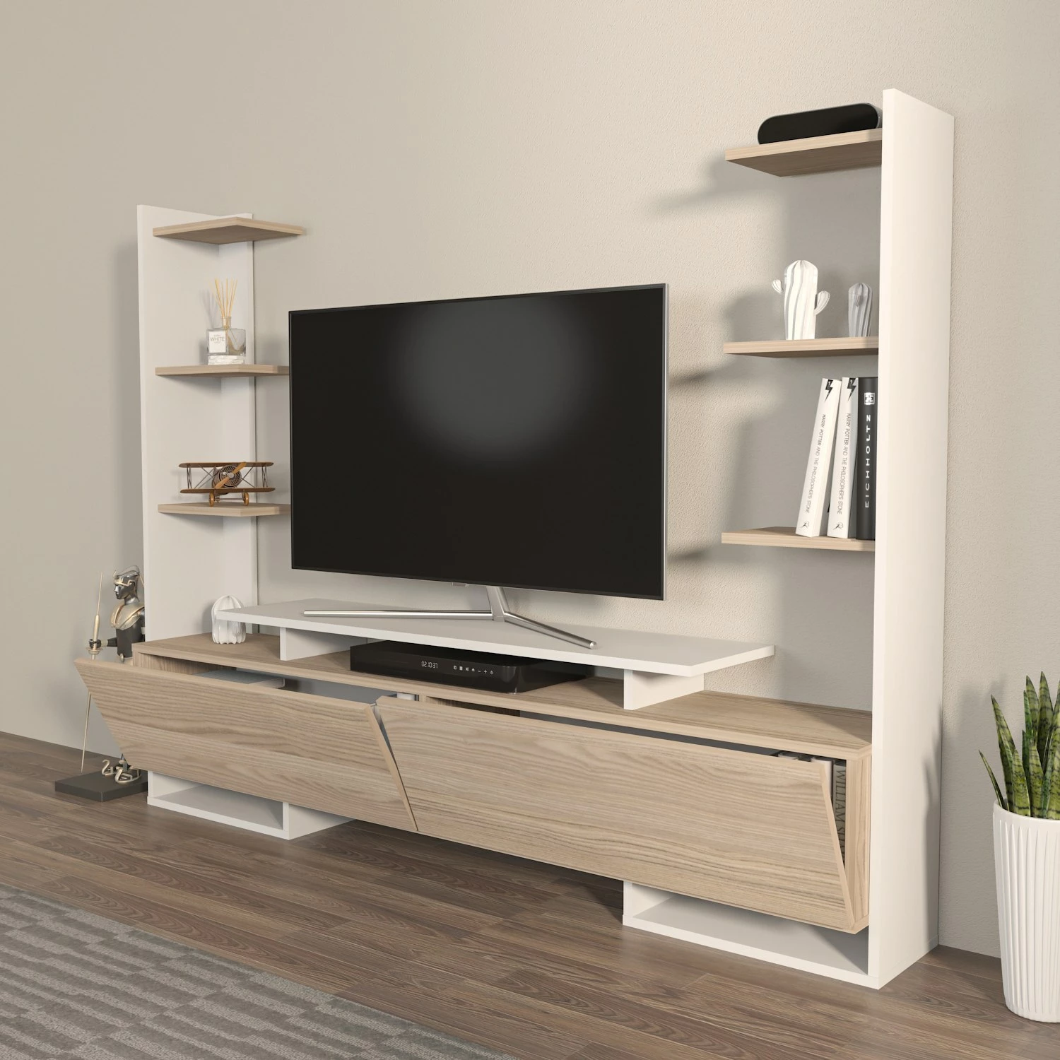 Komodë TV Hanah Home, Ava, e bardhë dhe lis