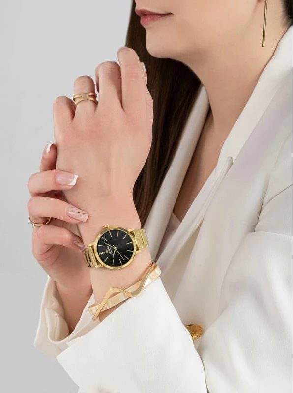 Orë dore femrash Giewont GW2360-B3, e zezë dhe e artë, set