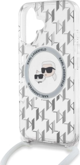 Mbështjellës Karl Lagerfeld IML Crossbody Monogram Karl & Choupette Head MagSafe për iPhone 16, Transparent