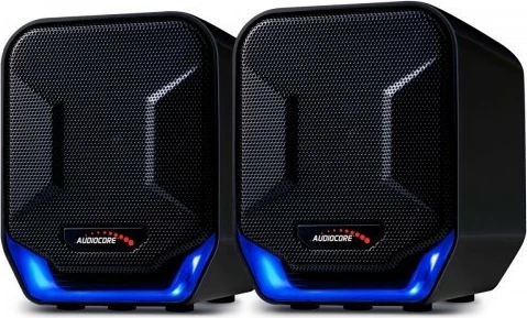Altoparlantë kompjuteri, Audiocore AC865B, 2.0 6W, USB 5V me minijack 3.5 mm, ndriçim LED blu, të zinj-blu