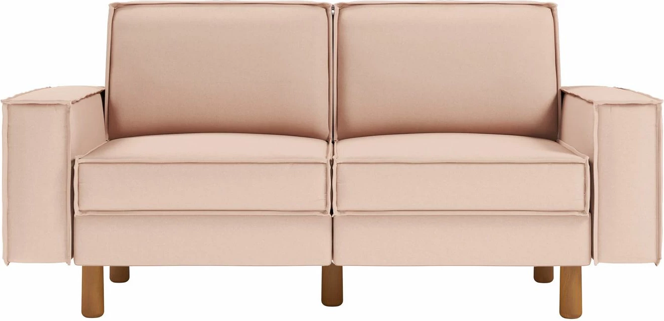 Divan dy ulëshe, ngjyrë salmon, këmbë dru arre, Atelier del Sofa Sparrow 2