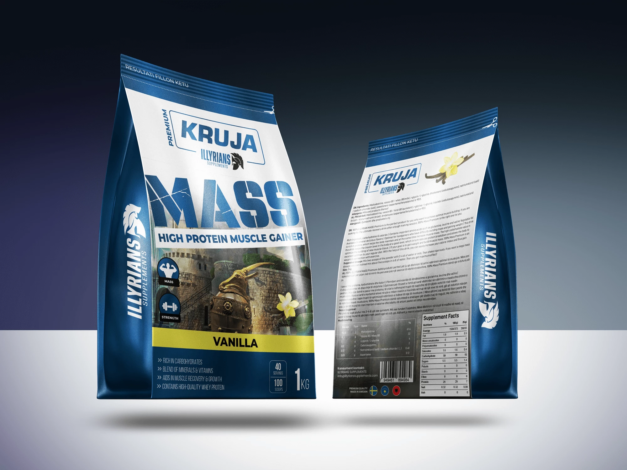 Suplement Gainer Illyrians, 1kg, vanilla
