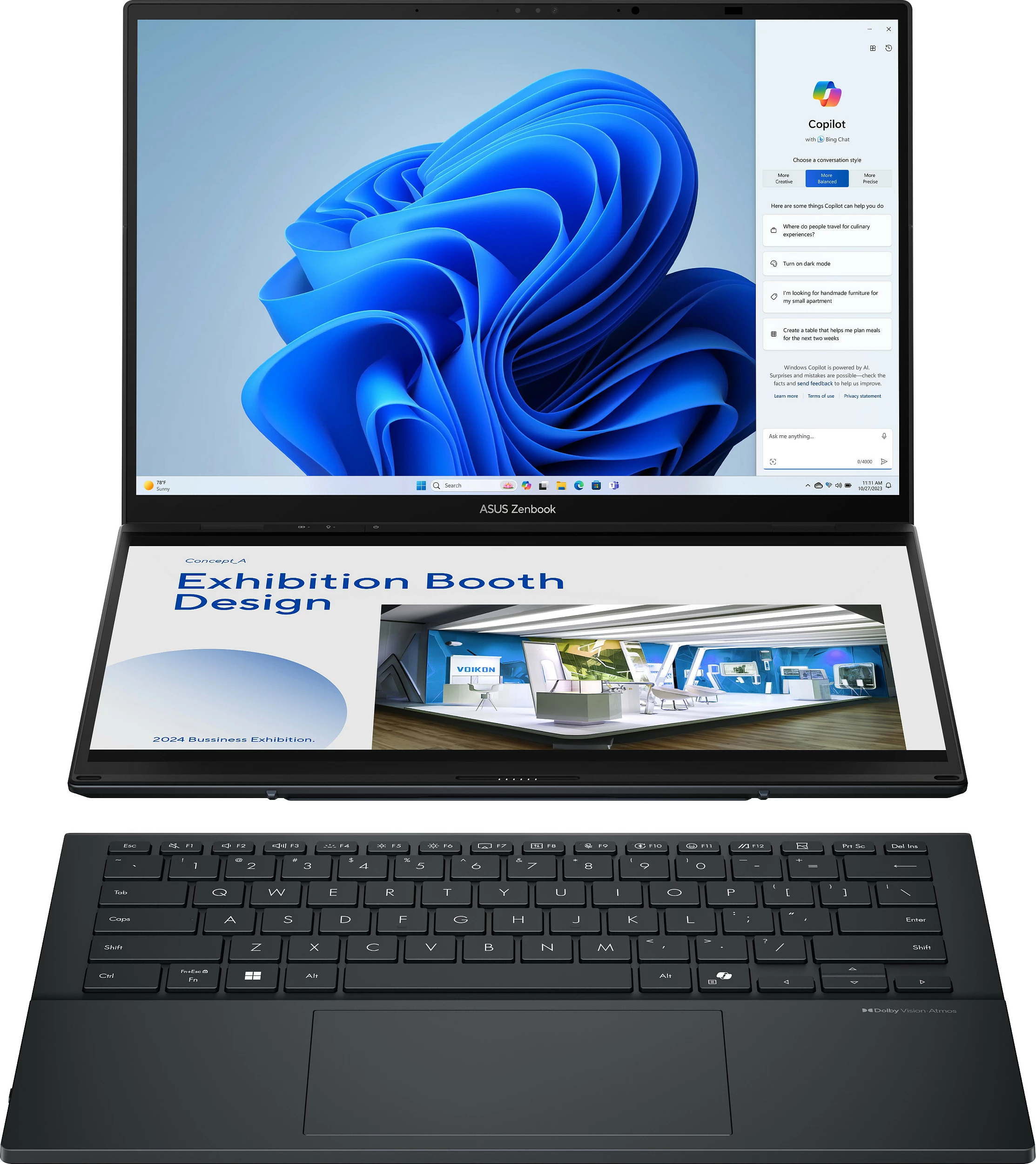 Laptop ASUS Zenbook Duo UX8406CA-QL331W, Core Ultra 9 285H, 32GB RAM, 1TB SSD, 14" Touch, Windows 11 Home, Inkwell Gray