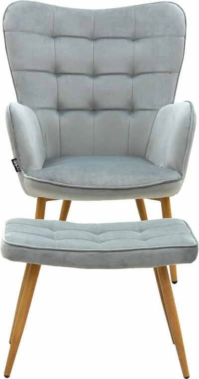 Fotel Maddison me stol këmbësh, kadife gri-natyrale, 68x72x98cm