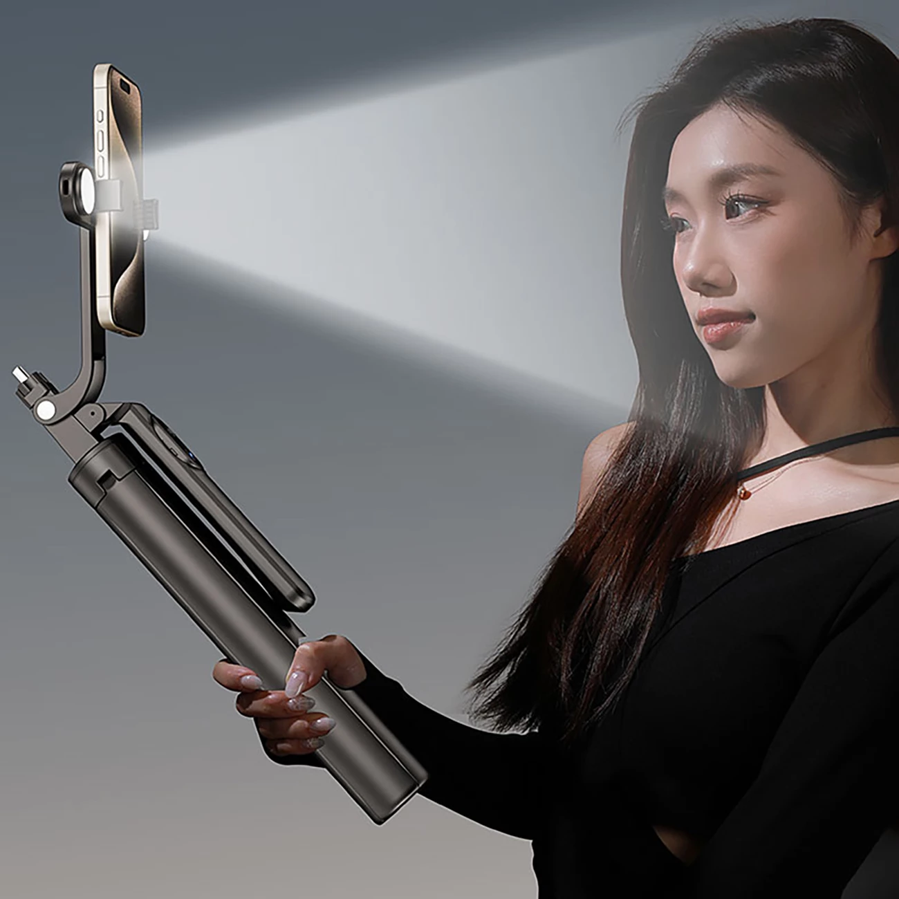 Selfie stick/tripod Wozinsky WH181D-Y1S, 1.75m, me dy llampa LED, mbajtëse telefoni, e zezë