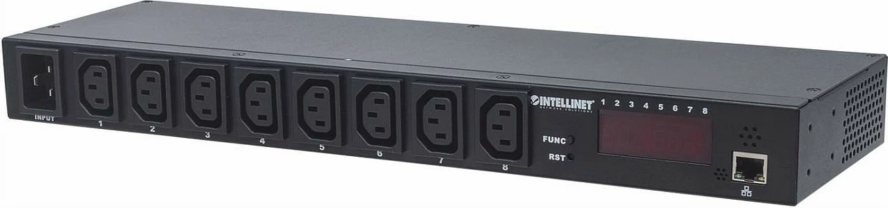 PDU inteligjente Intellinet 19" 8-Port, Rackmount 1U, 8x C13, hyrje C20, monitorim rryme/temperature/lagështi, e zezë