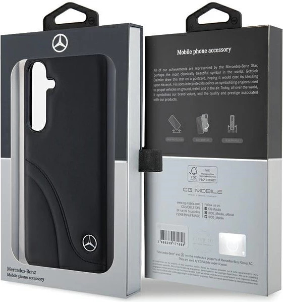 Mbështjellës Mercedes Leather Curved Stitches për Samsung Galaxy S24, i zi