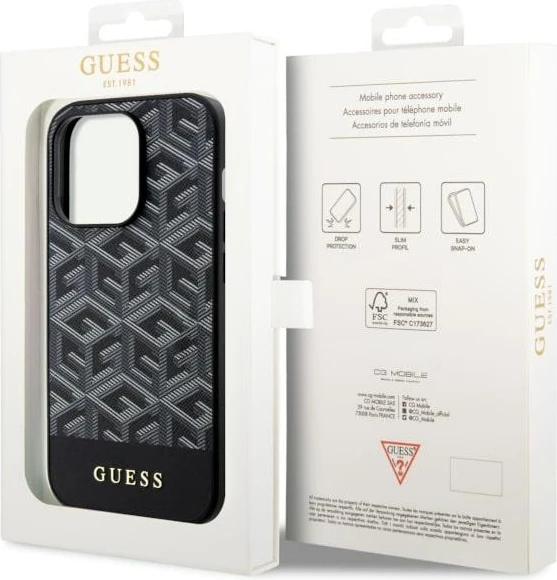 Mbështjellës Guess GUHMP14LHGCFSEK për iPhone 14 Pro 6.1", G Cube Stripes, MagSafe, zi