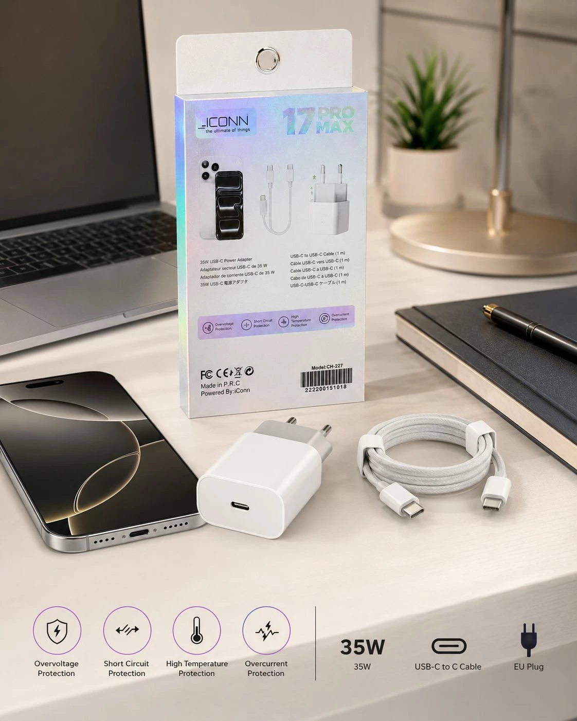 Adapter iConn 35W USB-C PD me karikim të shpejtë