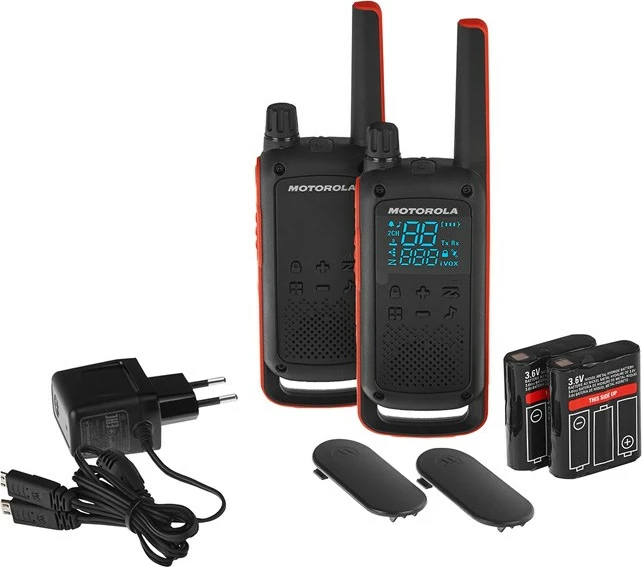 Radio Motorola T82 Twin Pack, 16 kanale, Ngjyrë e zezë dhe portokalli