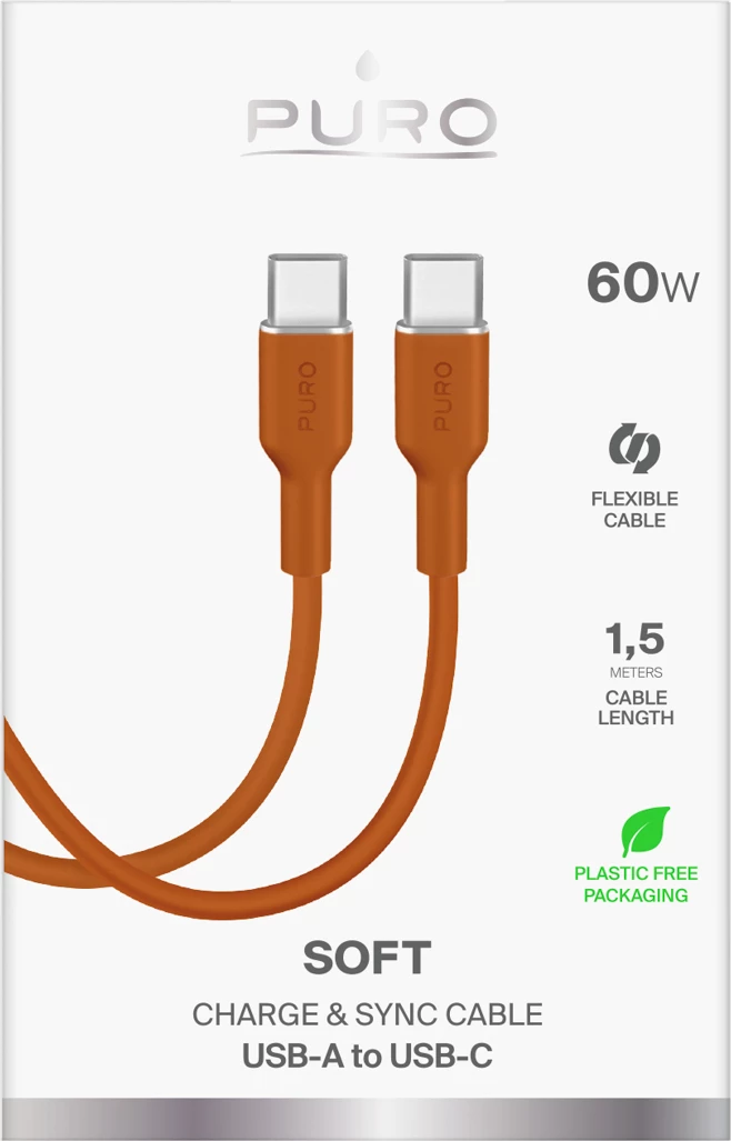 Kabllo USB-C në USB-C Puro ICON 1.5 m, portokalli