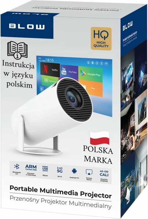 Projektor portabil BLOW AndroidTV HD Cinema, i bardhë