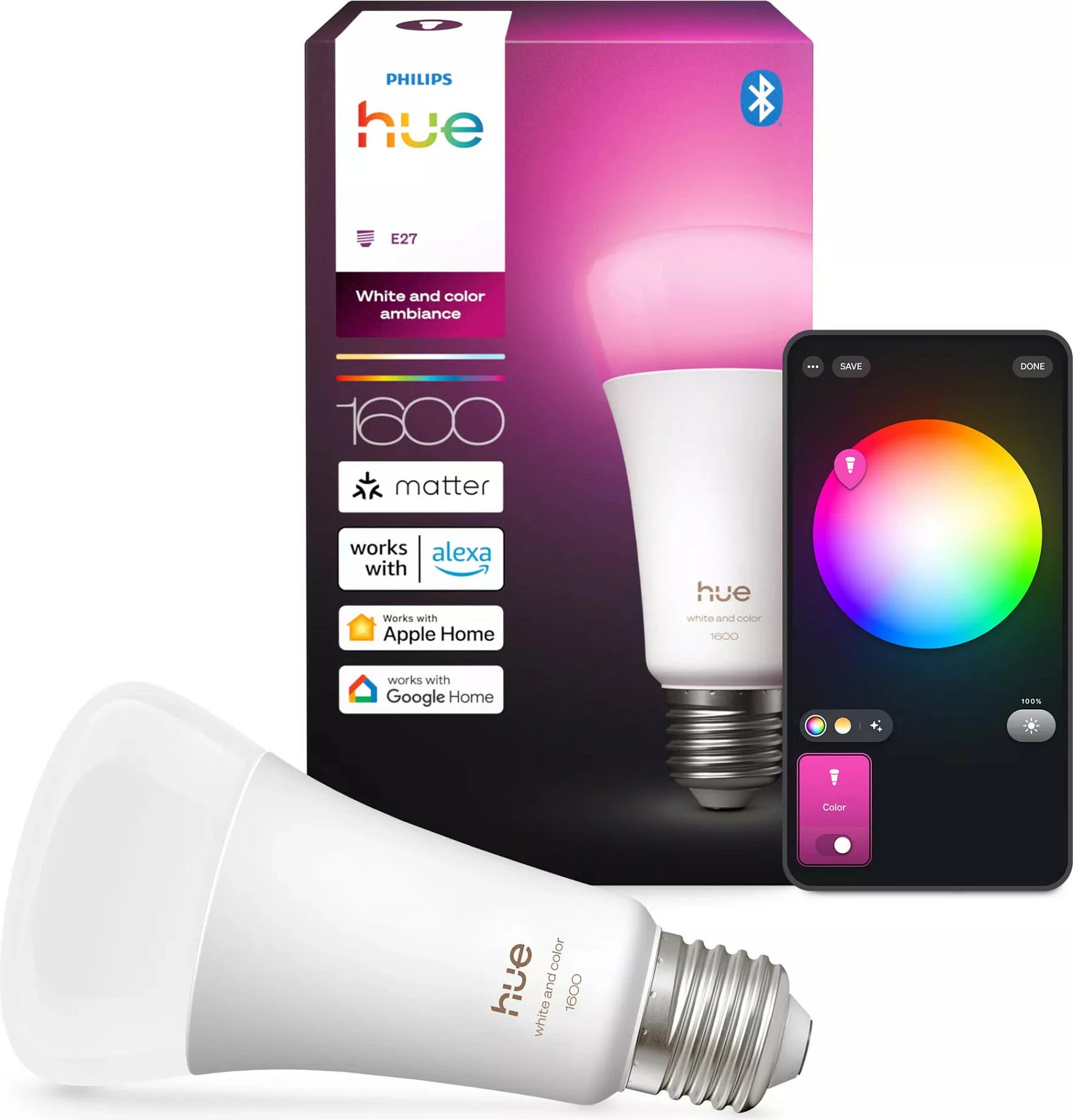 Llambë smart Philips Hue WACA E27, LED 11.8W (100W ekuivalente), 1100 lm, multi-color