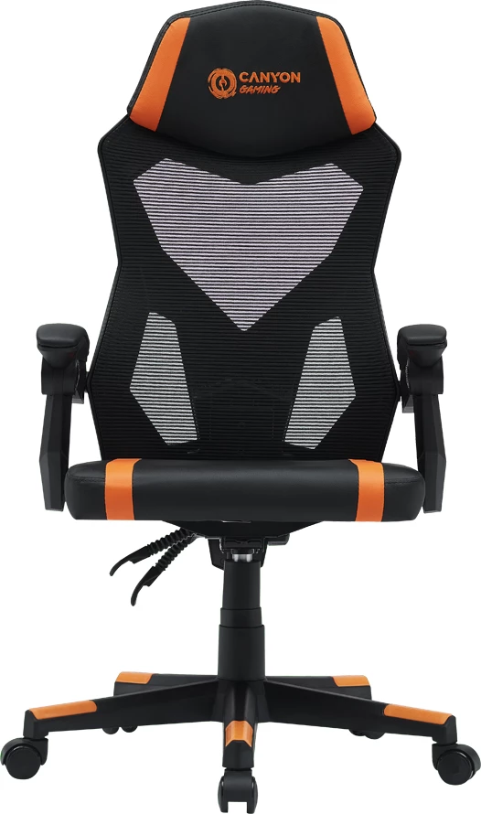 Karrige gaming CANYON Flow MCH01, mesh, pjerrësi 90-135°, deri 120 kg, Zi/Portokalli