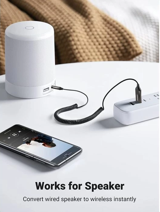 Adapter Bluetooth AUX/USB UGREEN 70601, Bluetooth 5.0, 3.5mm, me mikrofon, lidhje dy pajisje, i zi