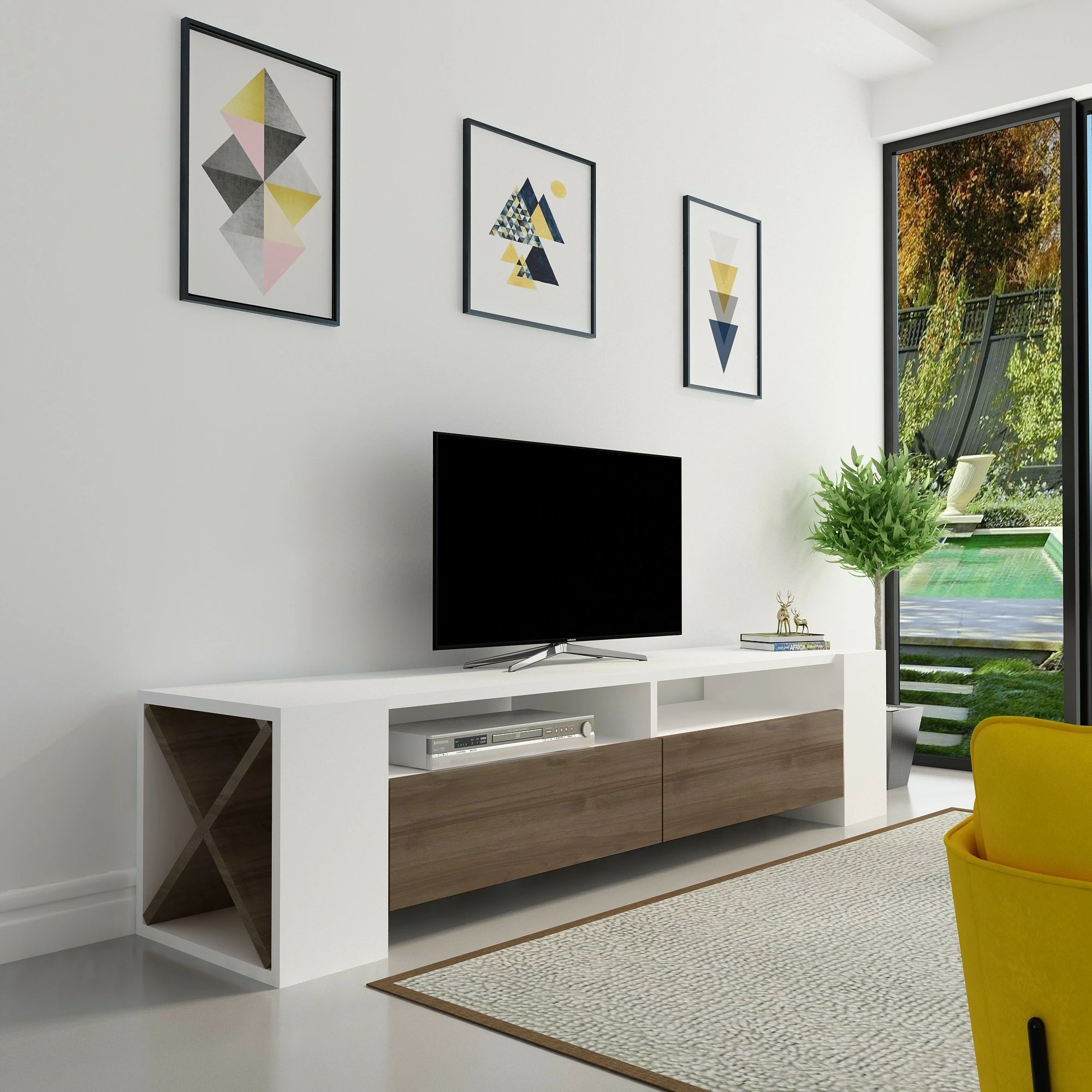 Komodë TV Hanah Home, Sosruko, e bardhë dhe arre