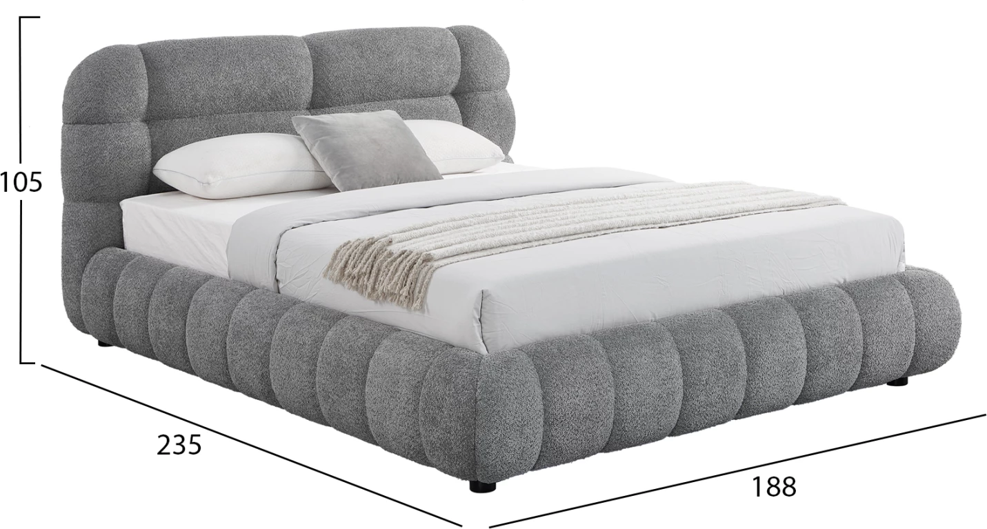 Krevat dopio me hapësirë për depo, stof boucle gri, FH730.01, dyshek 160x200cm