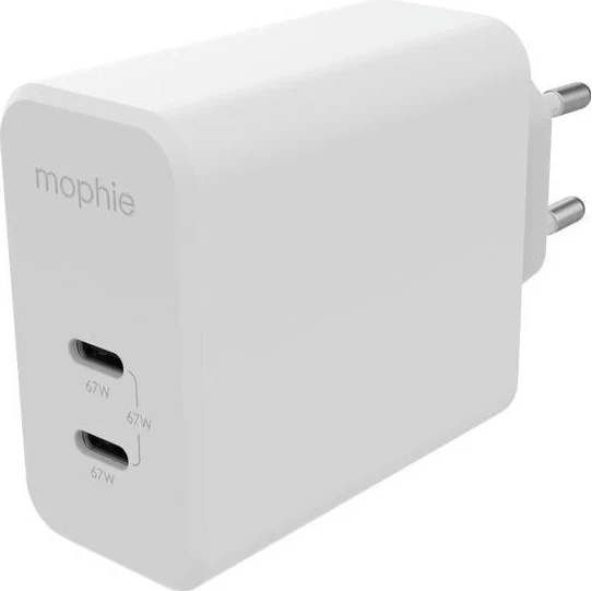 Karikuesi Mophie GaN, Dual USB-C 67W, i bardhë