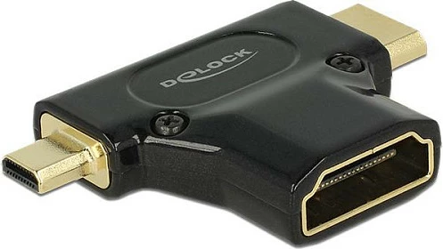 Adapter HDMI DeLOCK HDMI-A në Mini-HDMI + Micro-HDMI, 4K, i zi