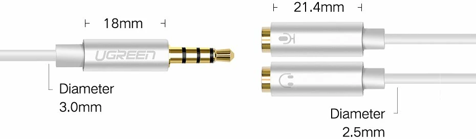 Kabllo ndarëse Ugreen 30619, 3.5 mm mini jack, 20 cm, argjendtë