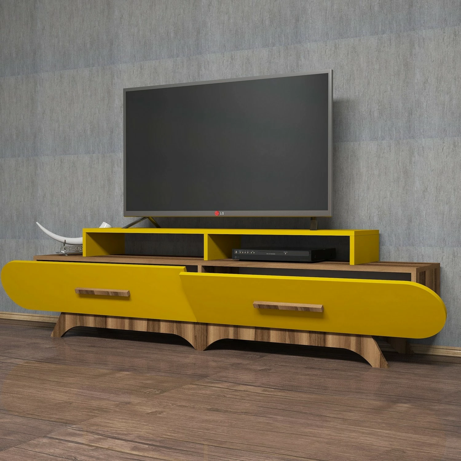 Komodë TV Hanah Home Flora, ngjyrë arre dhe e verdhë