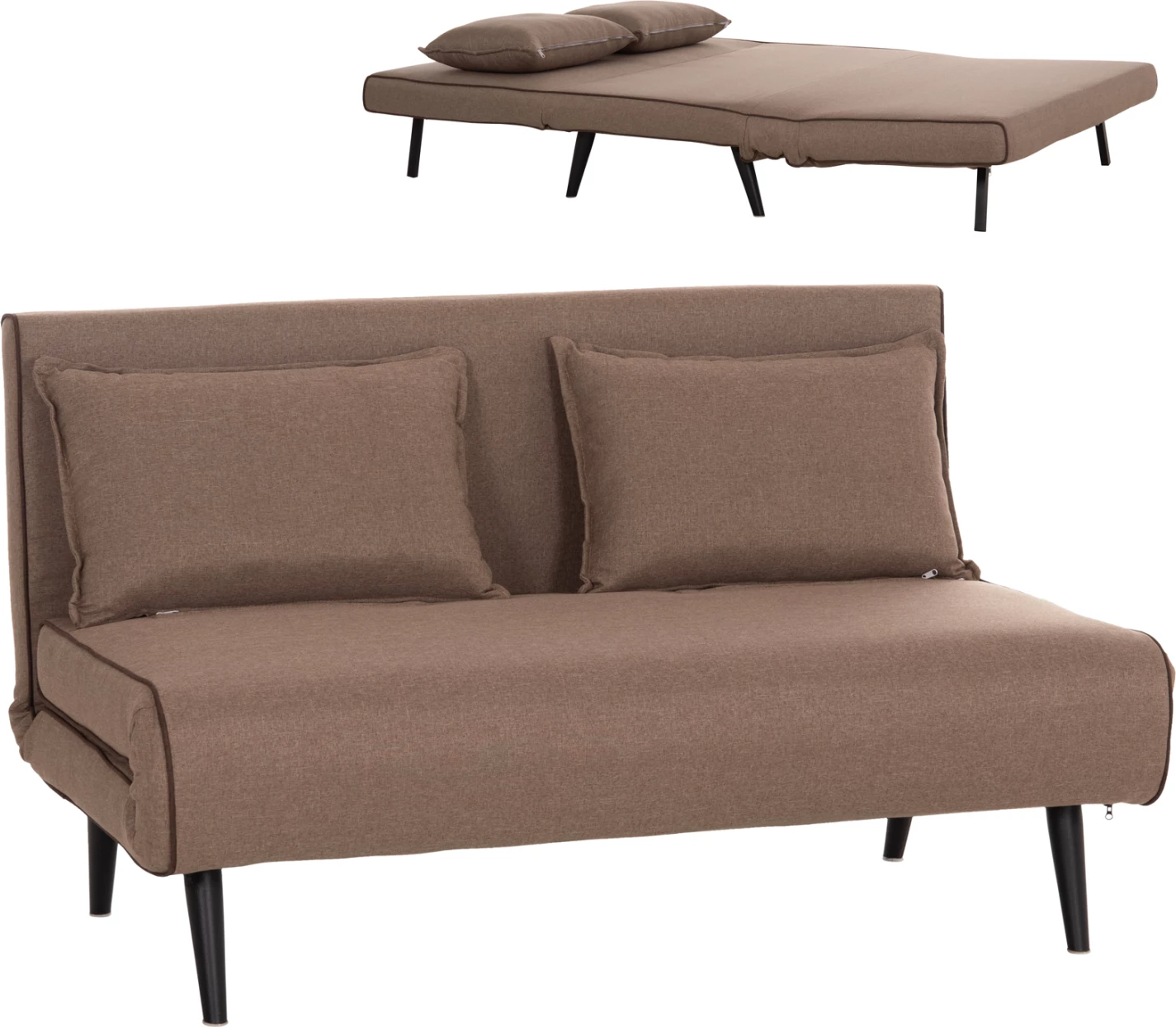 Sofabed për 2 persona ASMA, material stof, ngjyrë bezhë e errët, 143x78x84cm