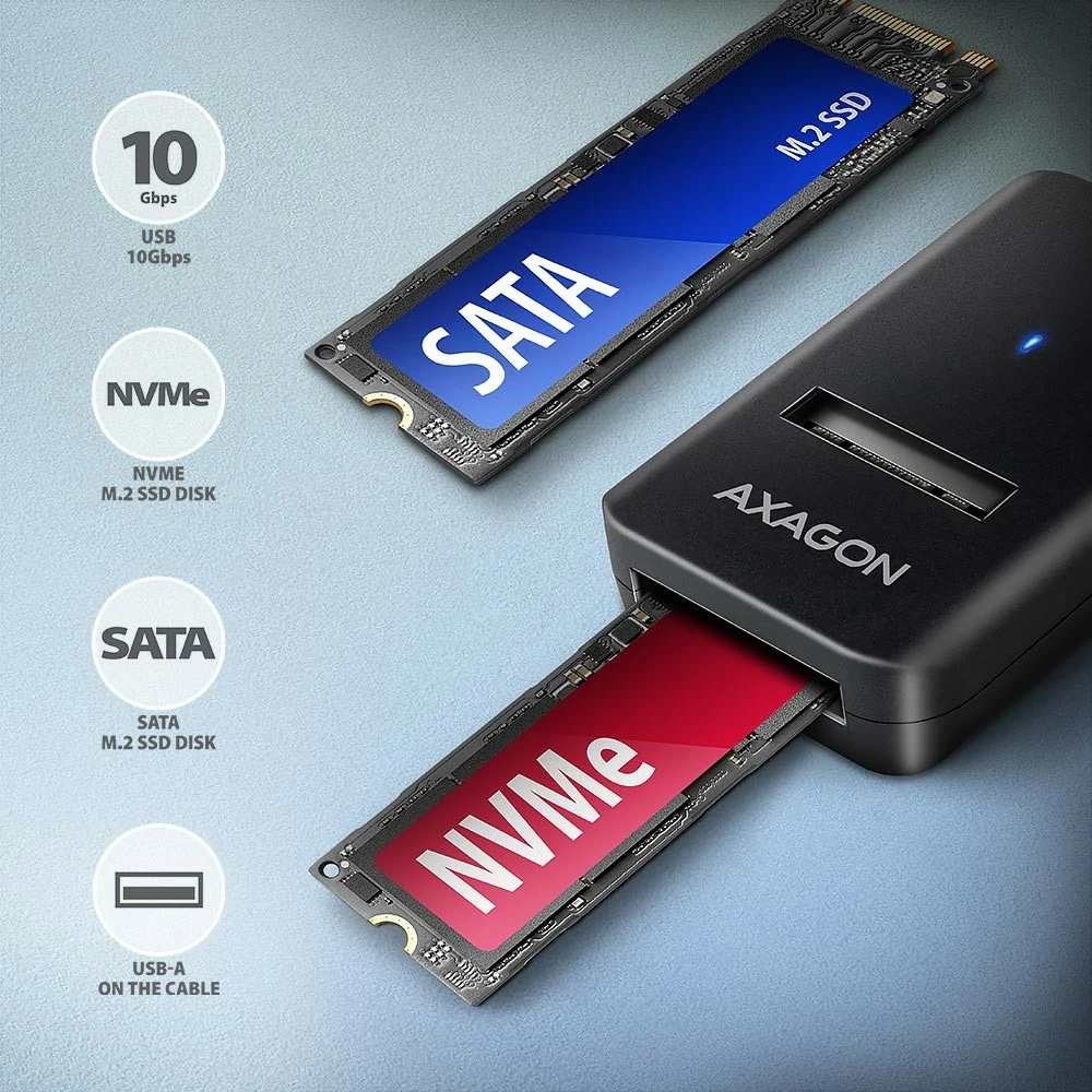 Adapter për SSD M.2 AXAGON ADM2-AM, USB 3.2 Gen 2, 10Gbps, i zi