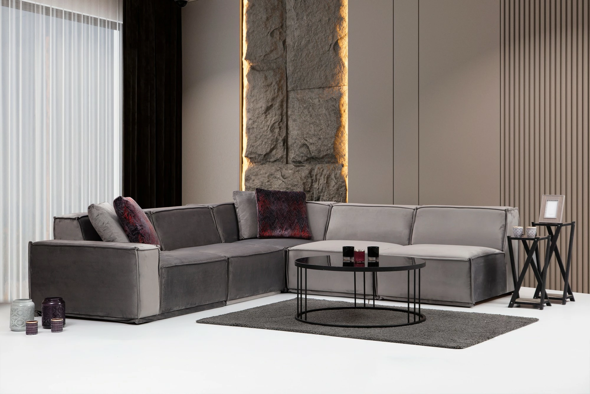 Këndare Atelier del Sofa, Lego Corner 4 (L1-O1-C-O1-O1), ngjyrë gri