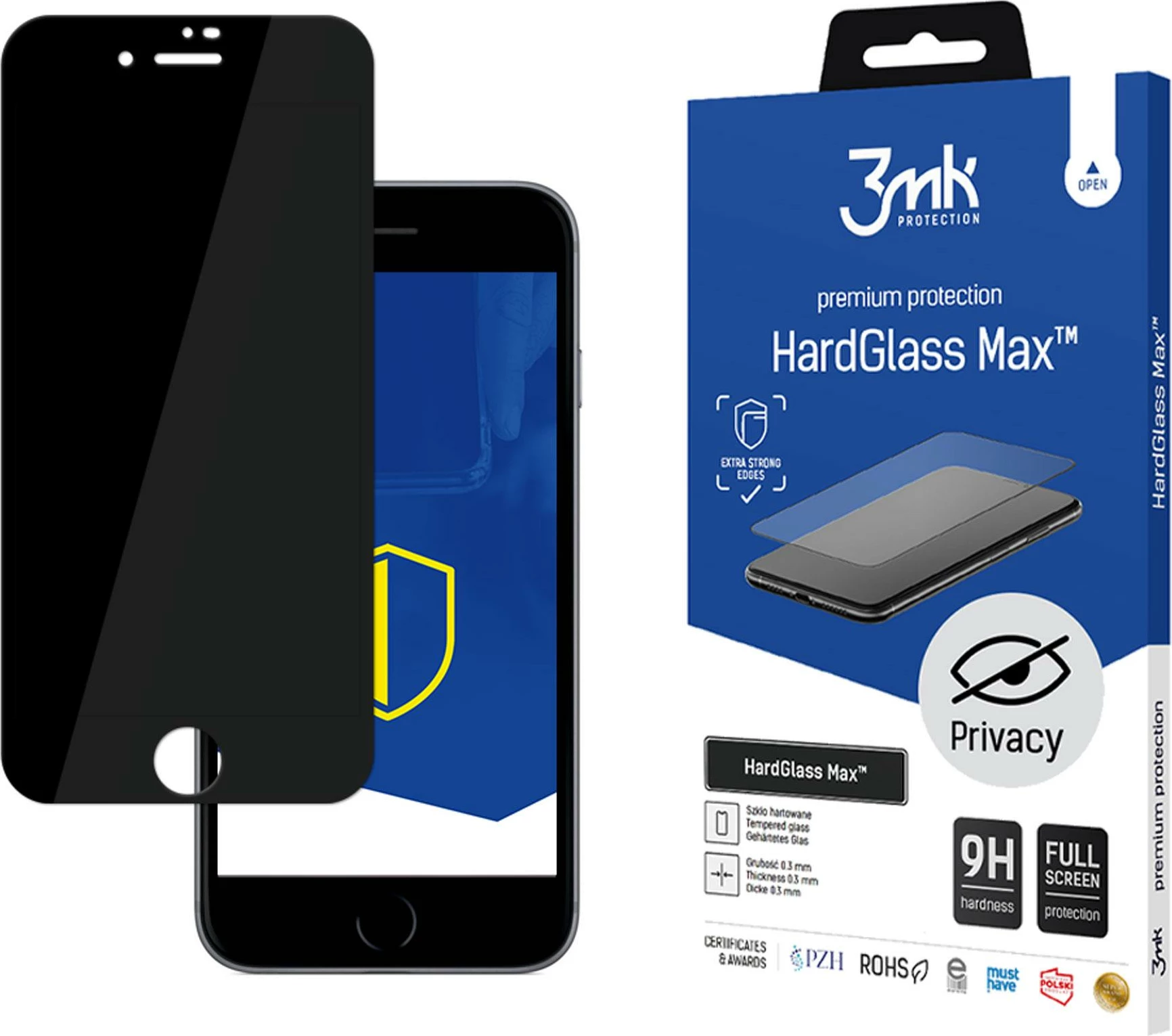 Xham mbrojtës privatësie 3mk HardGlass Max Privacy 9H, full-screen, 0.3mm, për iPhone 8, i zi
