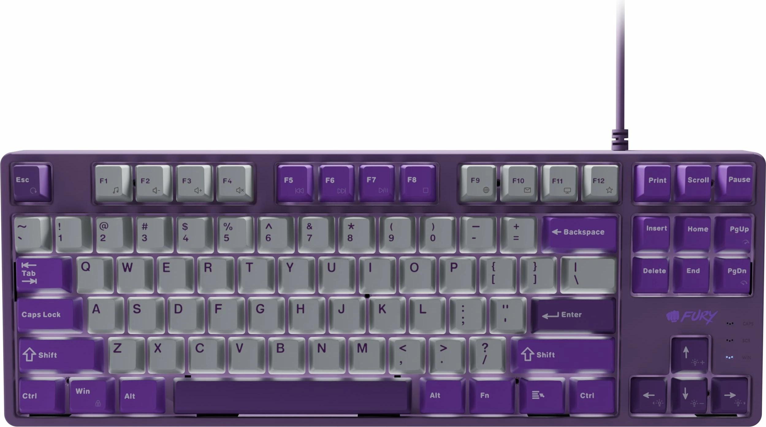 Tastierë mekanike gaming Fury Kanabo K2 NFU-2350, TKL 80%, hot-swap, switcha linear të kuq, USB me kabllo 1.6 m, ndriçim njëngjyrësh, gri