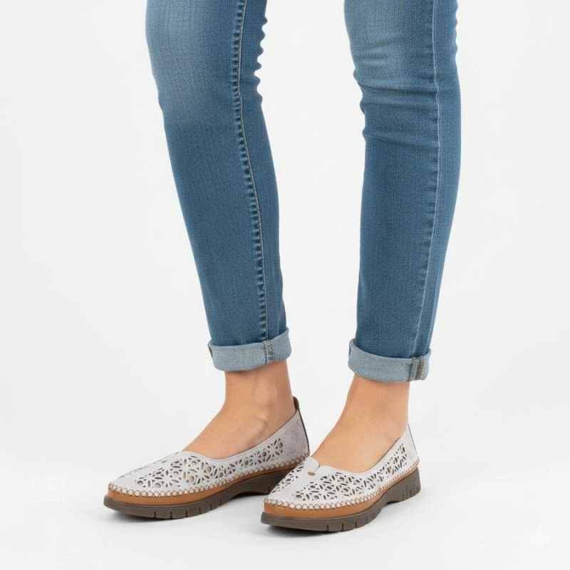 Këpucë lëkure për femra Leone SP006, gri