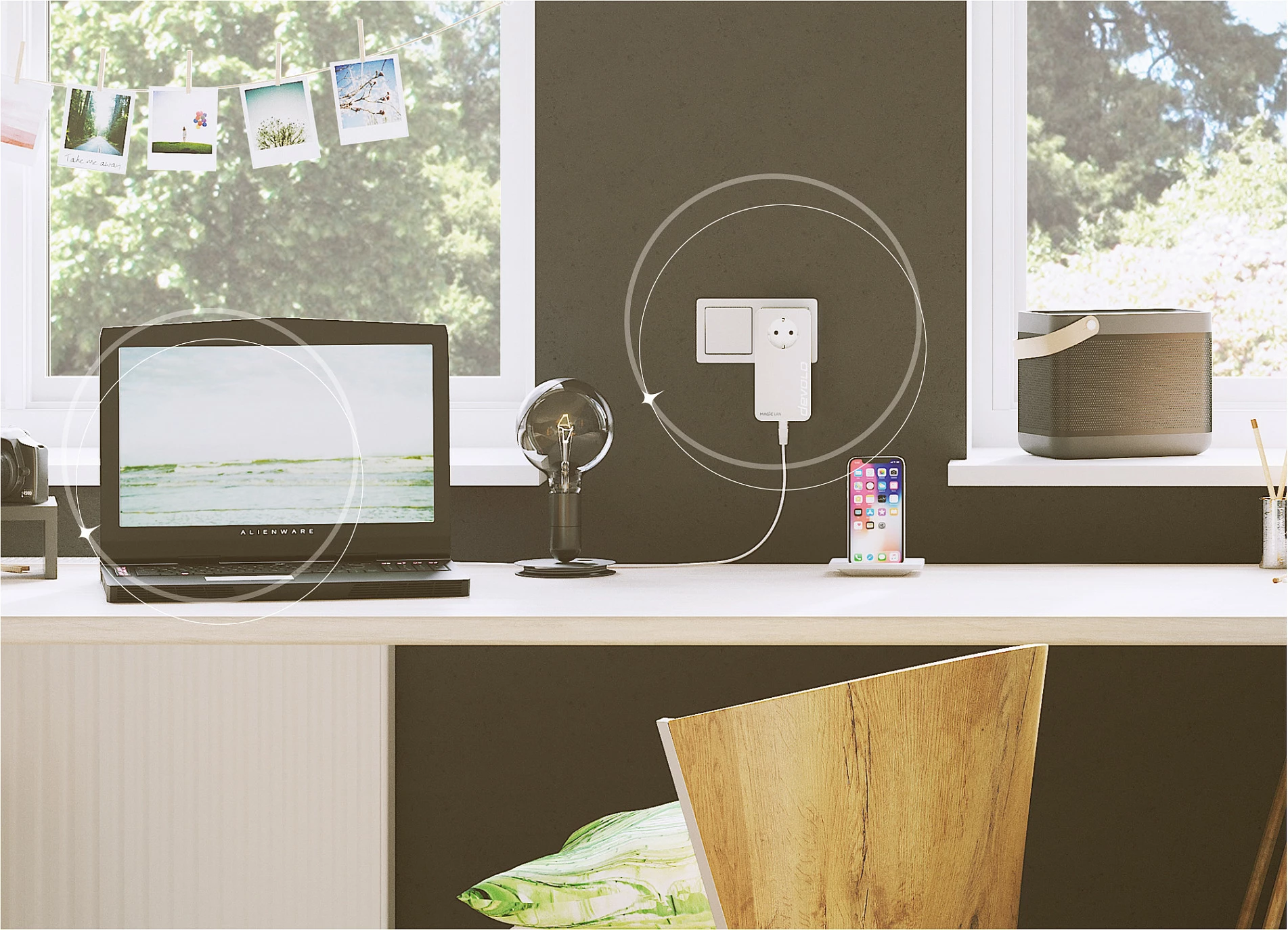 Adapter Powerline devolo Magic 1 LAN, 1200 Mbit/s, 1x Gigabit LAN, me prizë të integrume, bardhë/gri