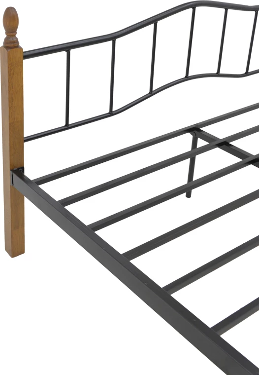 Krevat queen size Faryn, ngjyrë arre-dru-metal i zi, 150x190cm