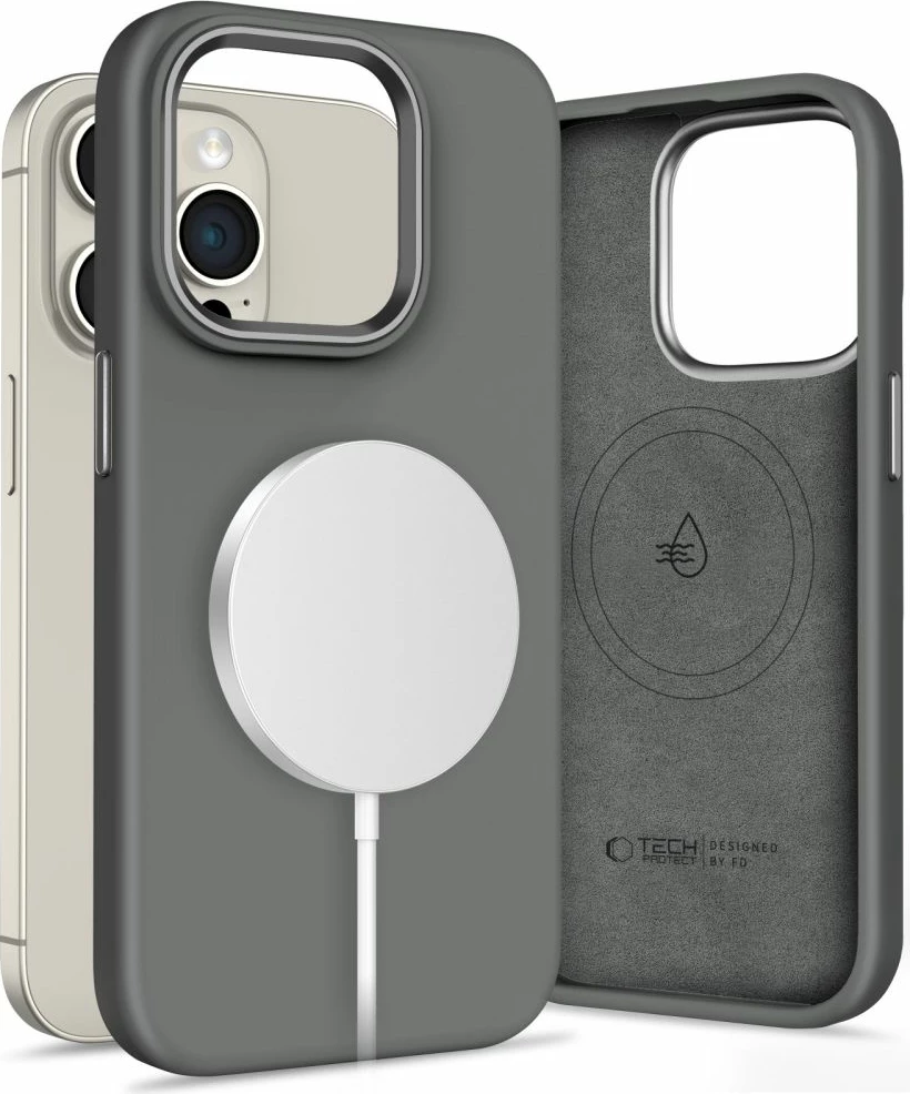 Mbështjellës Tech-Protect Silicone PUZ MagSafe për iPhone 15 Pro Max, Gri