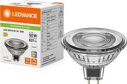 Llambë LED spot OSRAM LEDVANCE 4099854456138, MR16 GU5.3, 6.1W (50W), 4000K, dimmable, bardhë e ftohtë