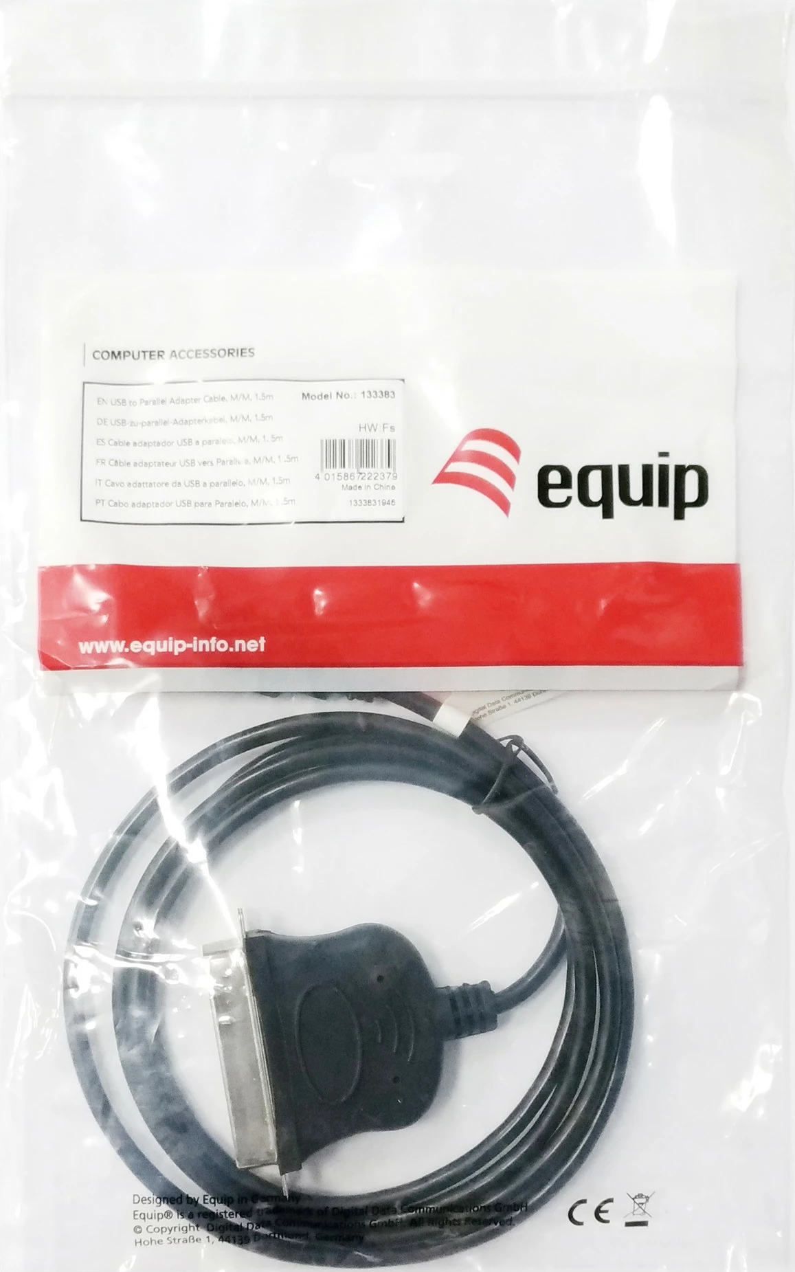 Kabëll adapter USB në paralel Equip, USB A në Centronics 36, i zi, 175mm