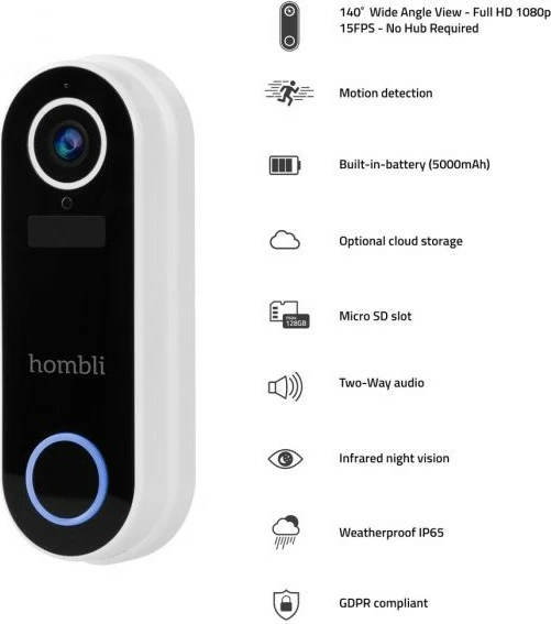 Zile e mençur Hombli, Smart Doorbell Pack, e zezë, e bardhë