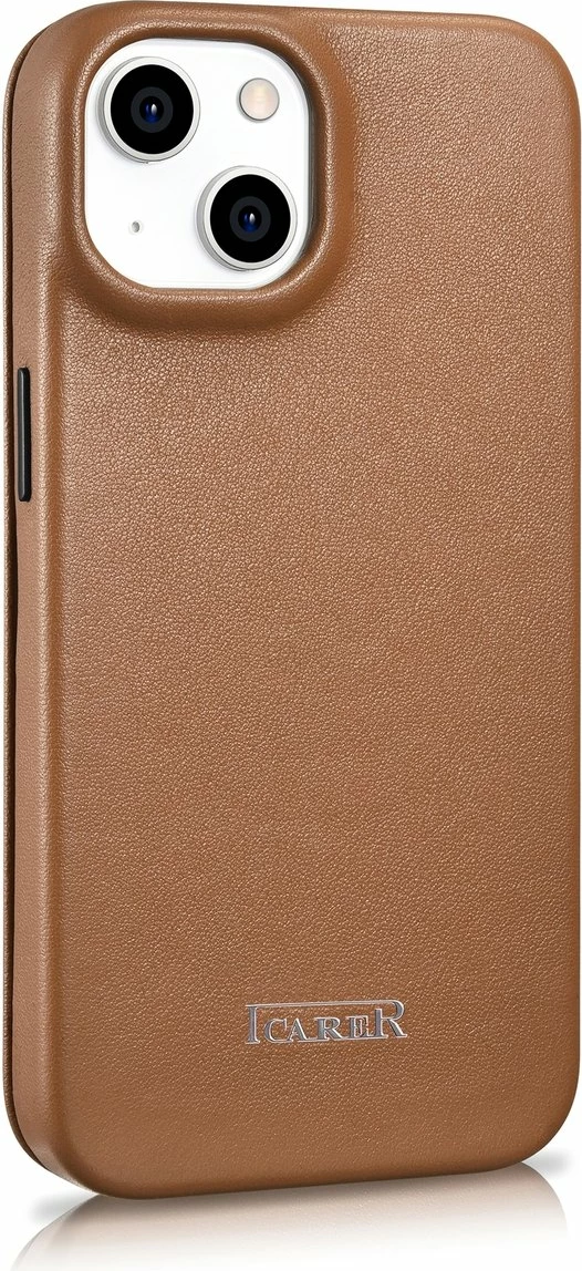Mbështjellës lëkure iCarer CE Premium Folio për iPhone 14, MagSafe, kafe