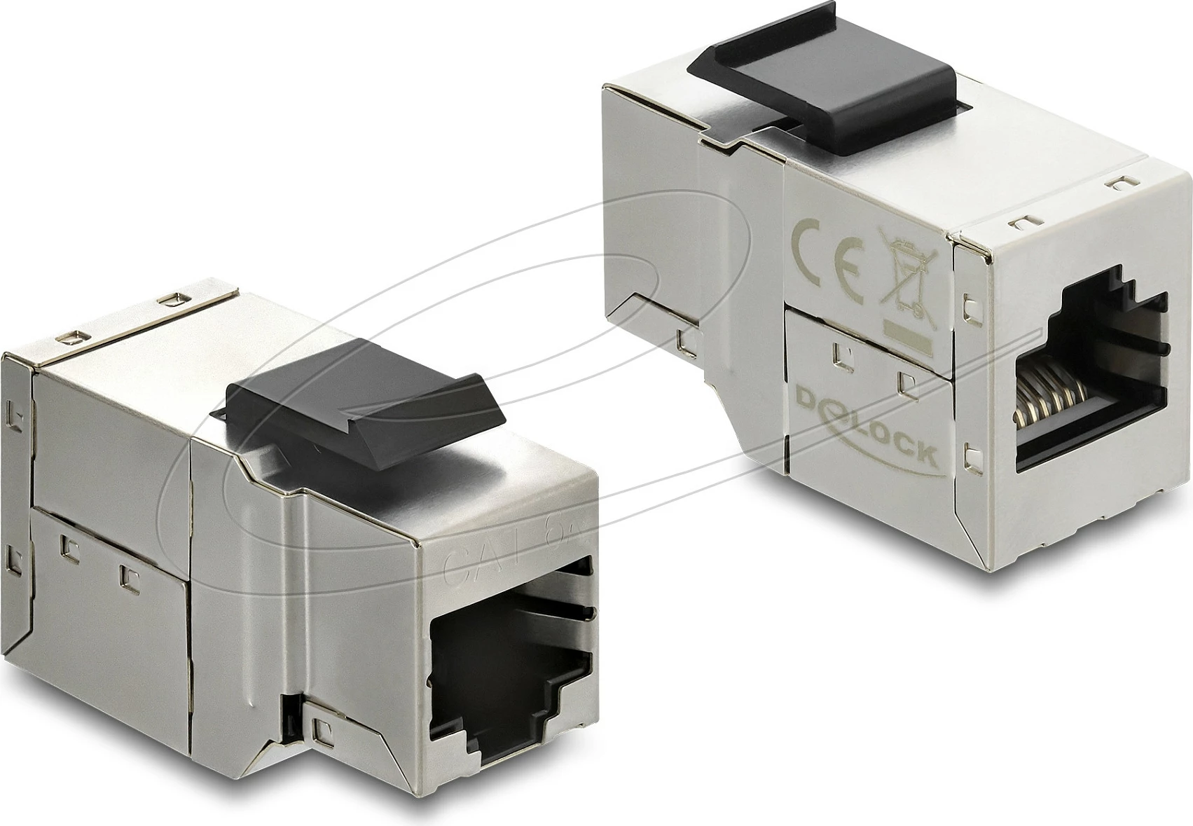 Modul Keystone RJ-45 DeLOCK 90835, Cat6a, femër-femër, flat, argjendtë/zi