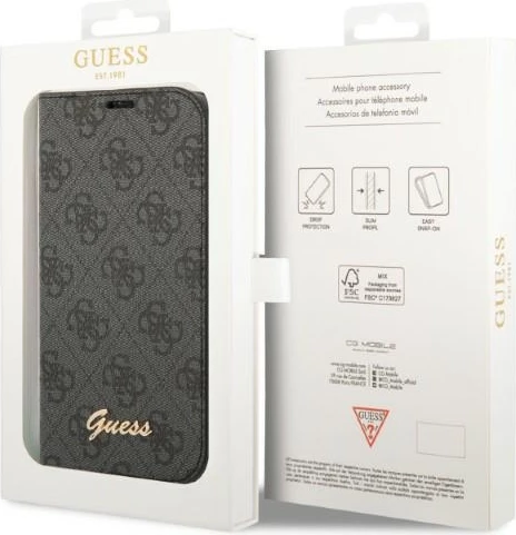 Mbështjellës Guess Bookcase 4G Vintage Gold Logo për iPhone 14 Pro Max 6.7", i zi