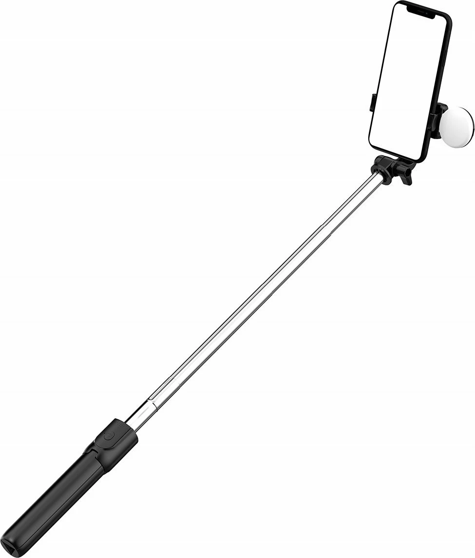 Selfie stick Hurtel WH1YXS teleskopik tripod 103 cm me llambë rrethore LED, mbajtës telefoni dhe Bluetooth remote, i zi