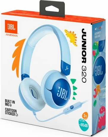 Kufje për fëmijë me kabllo JBL Junior 320, me mikrofon, 3.5mm, limit volumit 85 dB, blu